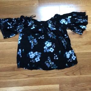 hollister black floral off the shoulder top